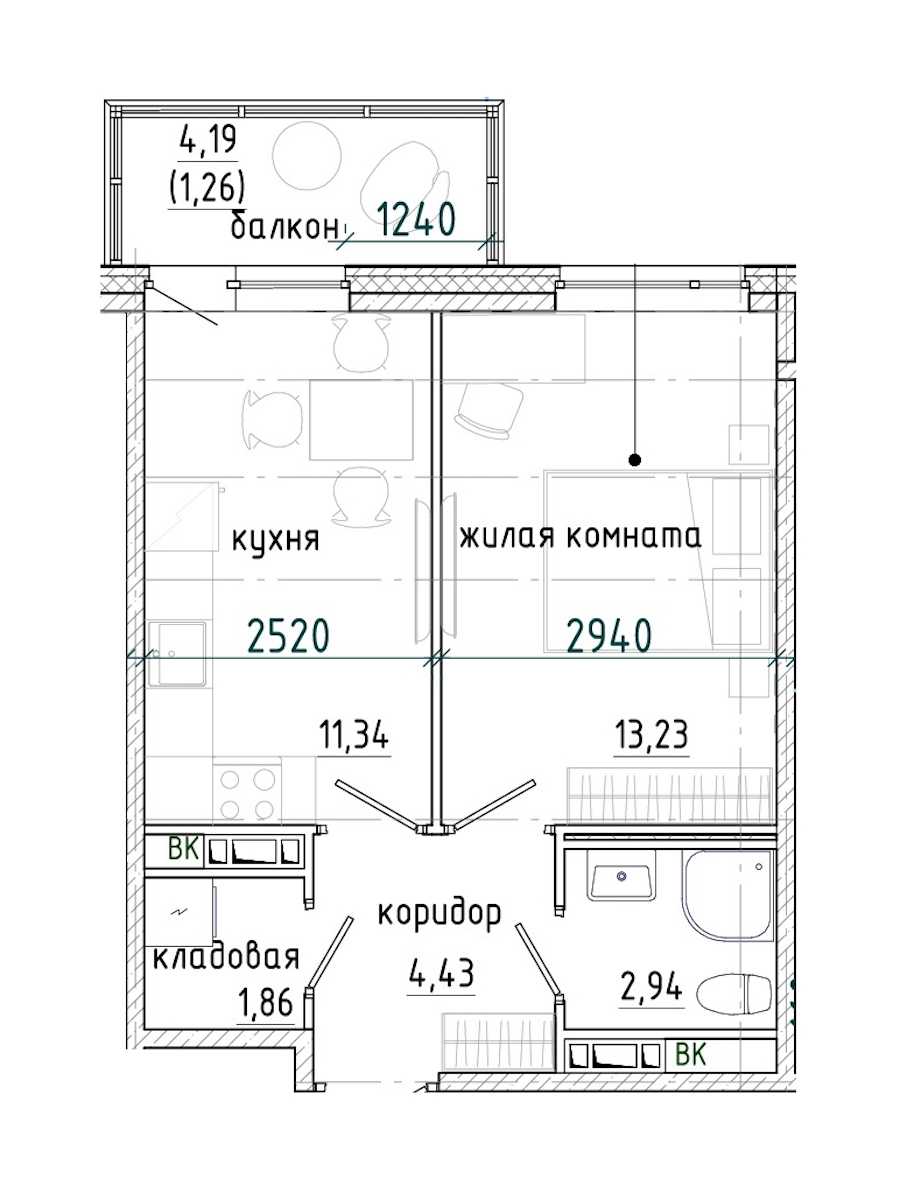 Однокомнатная квартира в : площадь 35.06 м2 , этаж: 3 - 7 – купить в Санкт-Петербурге
